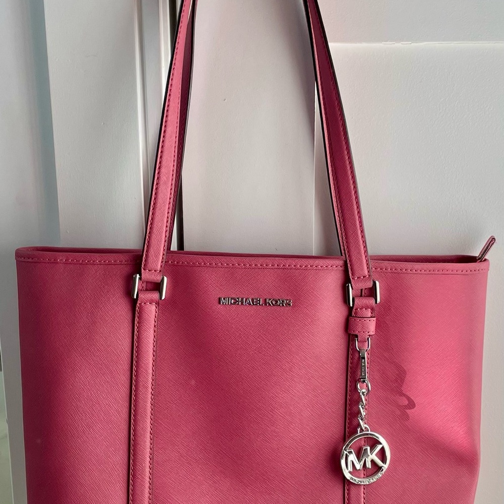 Michael Kors Pink Leather Tote with Metallic Accents